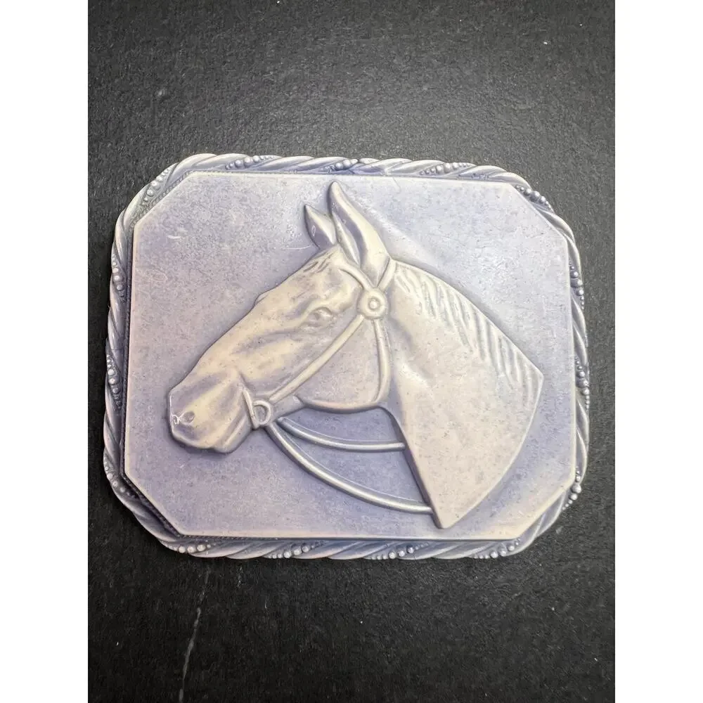 Vintage 1940’s Celluloid Horse Head Brooch/Pin Blue Square Fashion Retro 2